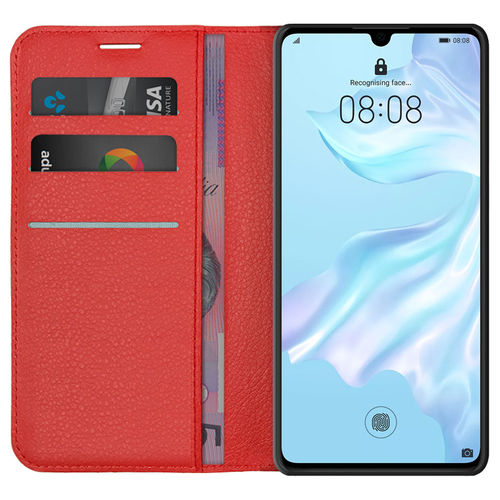 Leather Wallet Case & Card Holder Pouch for Huawei P30 - Red